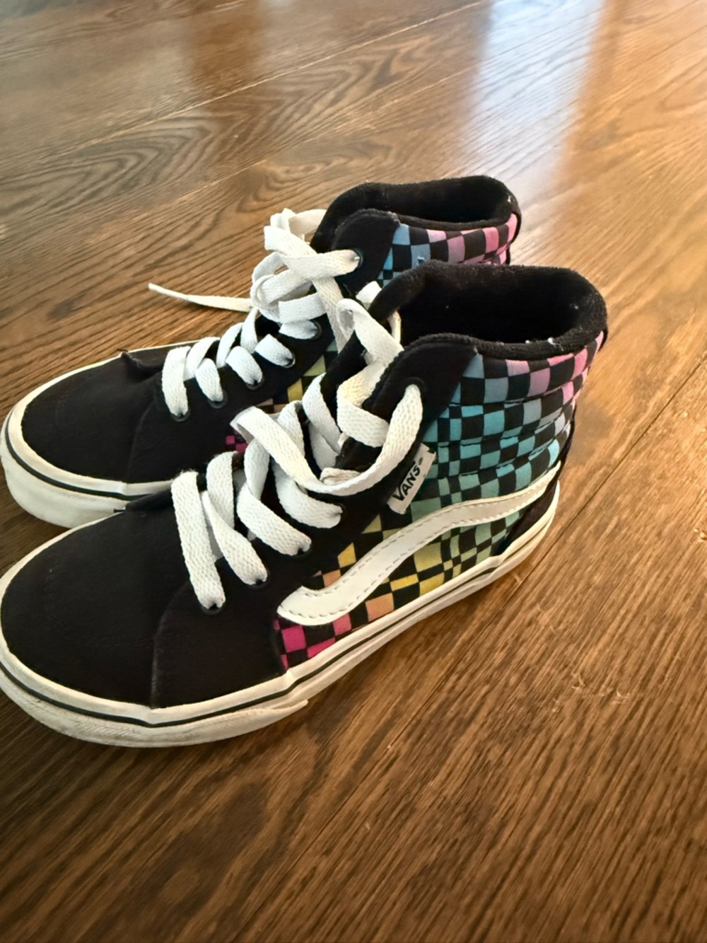 Vans Kids High-Top Checkerboard Sneakers in Black with Multicolor Accents